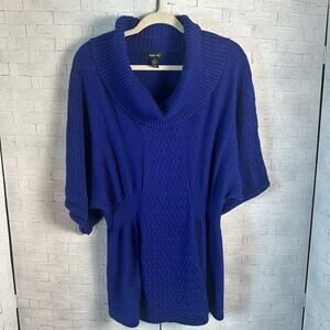 Style & co womens Sweater blue cowl neck short sleeve feminine bohemian office